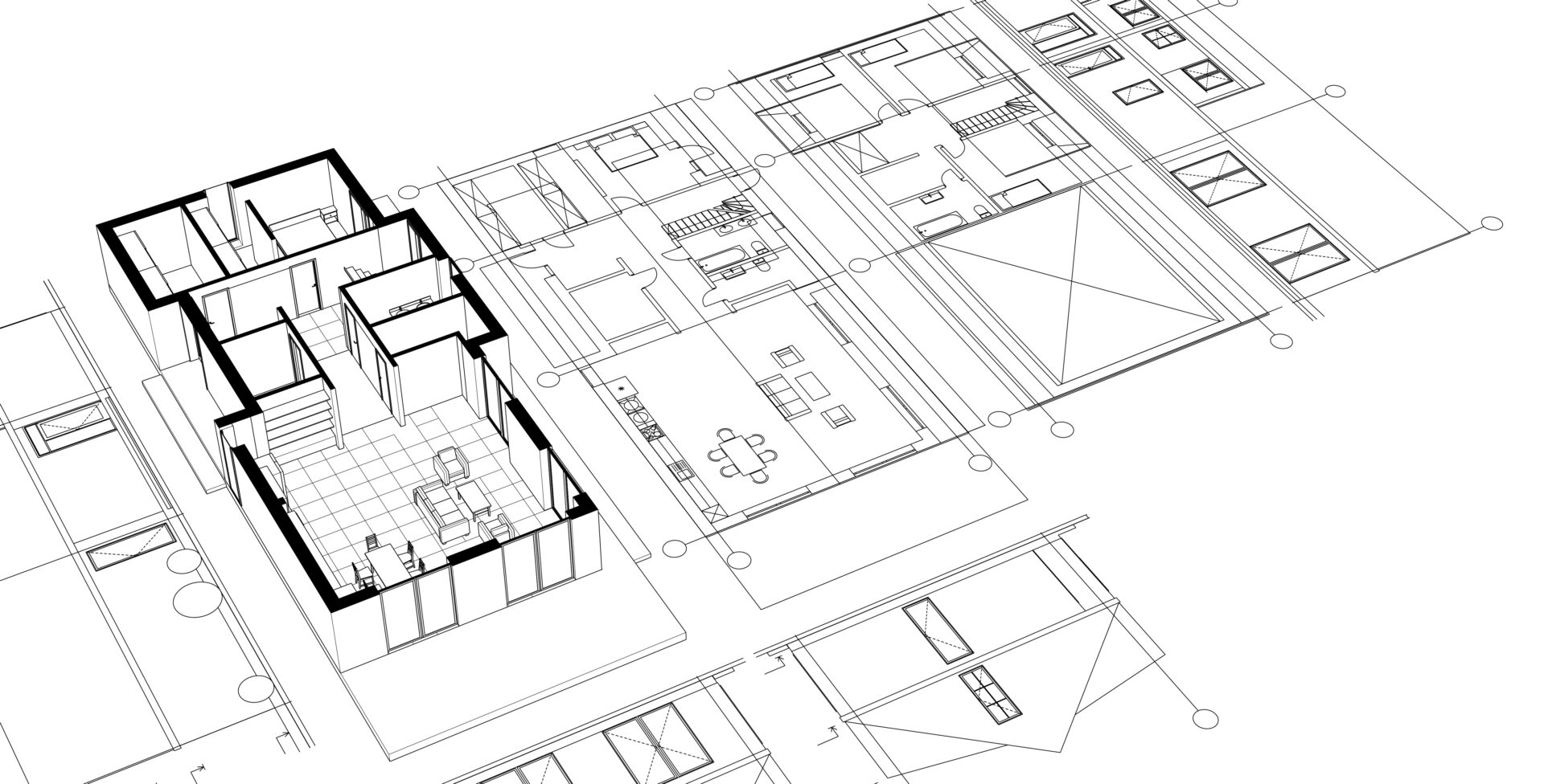 modern house plan sketch 3d illustration